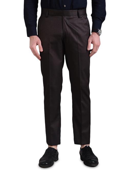 brown solid flat front formal trousers for men  - 16338693 - Very Small Image - 1