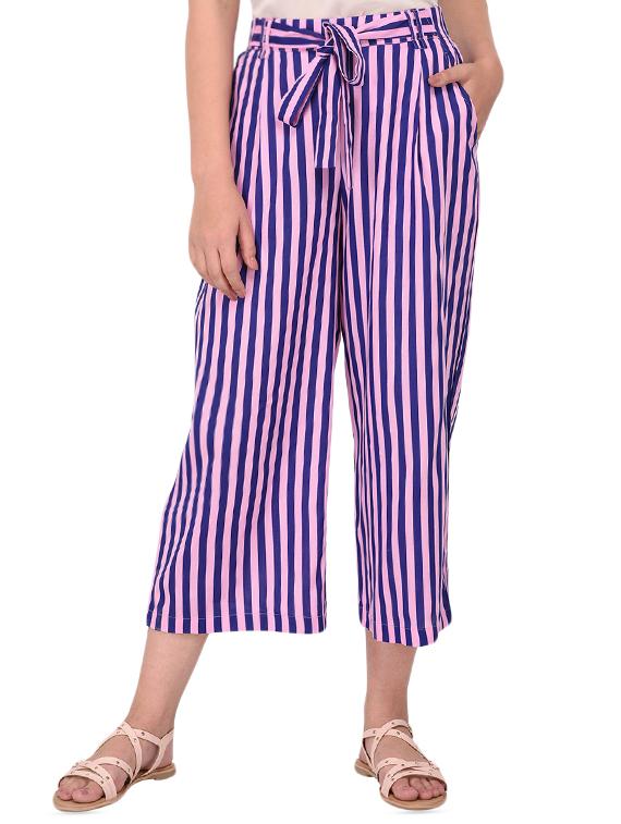 tie front striped crop pants - 16351810 - Zoom Image - 0