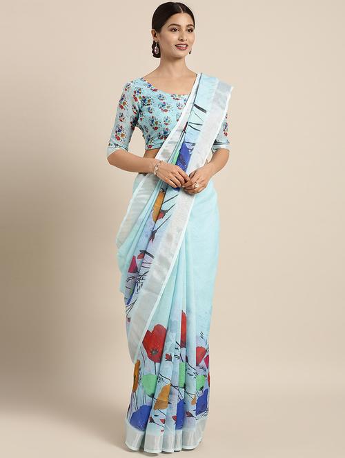 digital floral printed saree with blouse - 16370022 - Very Small Image - 1