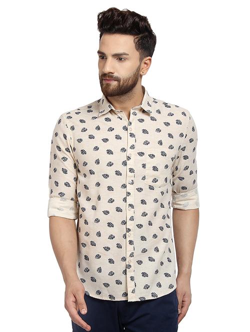 mens leaf print casual shirt - 16379149 - Very Small Image - 1