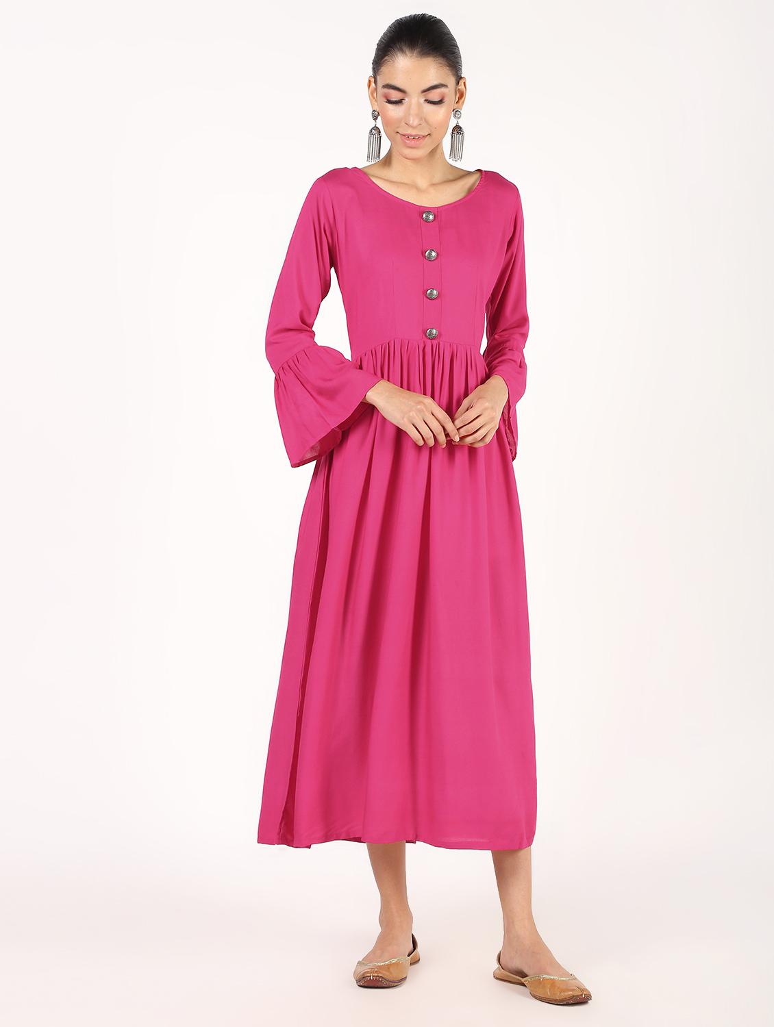 solid flared ethnic dress - 16384542 - Zoom Image - 0