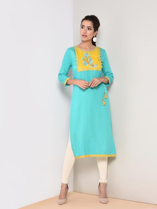 embroidered straight kurta - 16419118 - Very Small Image - 1