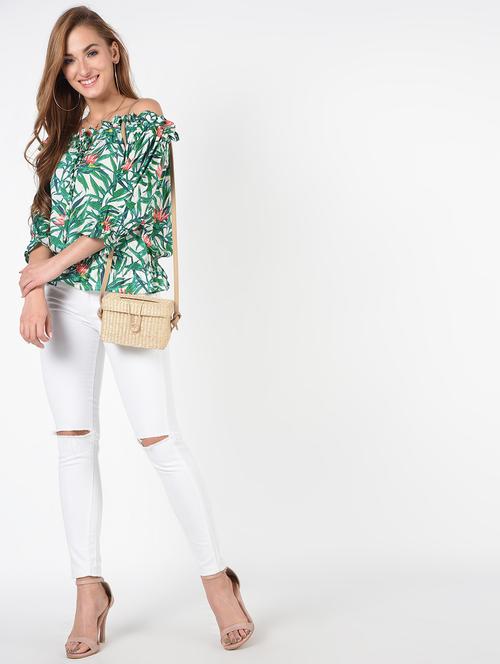 tie knot off shoulder frill detail top - 16422445 - Very Small Image - 1