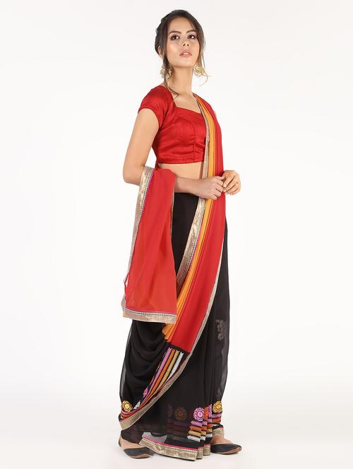 embroidered half & half saree with blouse - 16435307 - Very Small Image - 1