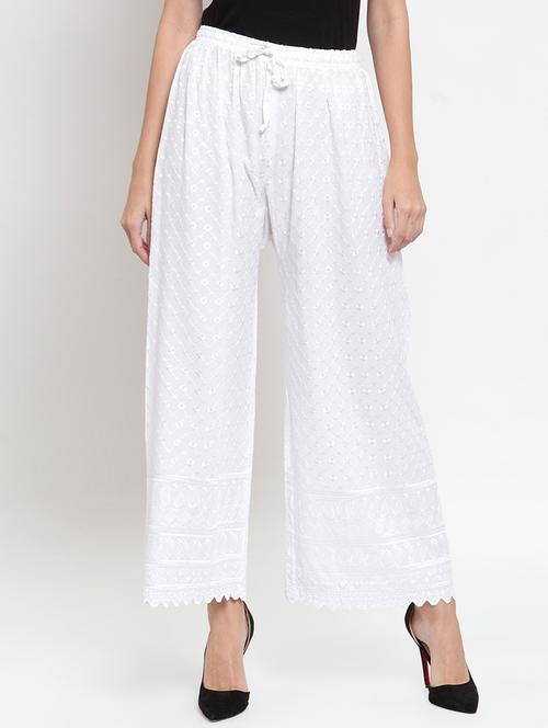 drawstring waist embroidered palazzo - 16490556 - Standard Image - 0