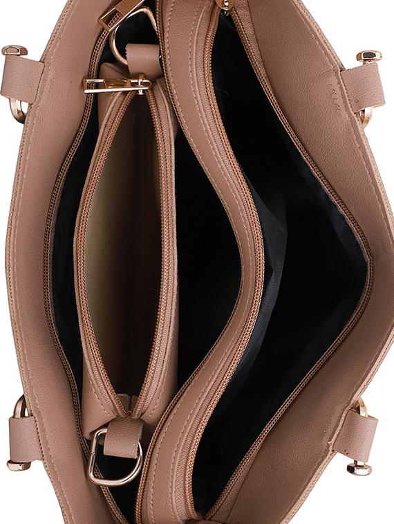 beige leatherette (pu) combo handbag - 16491835 - Standard Image - 2