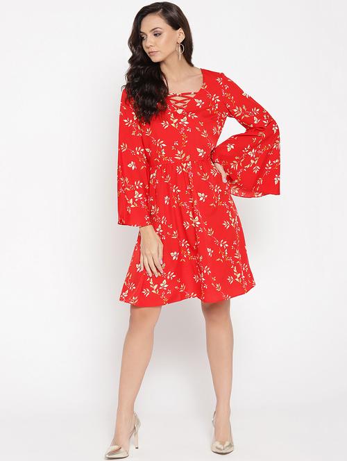 criss cross tie back neck floral a-line dress - 16524135 - Very Small Image - 1