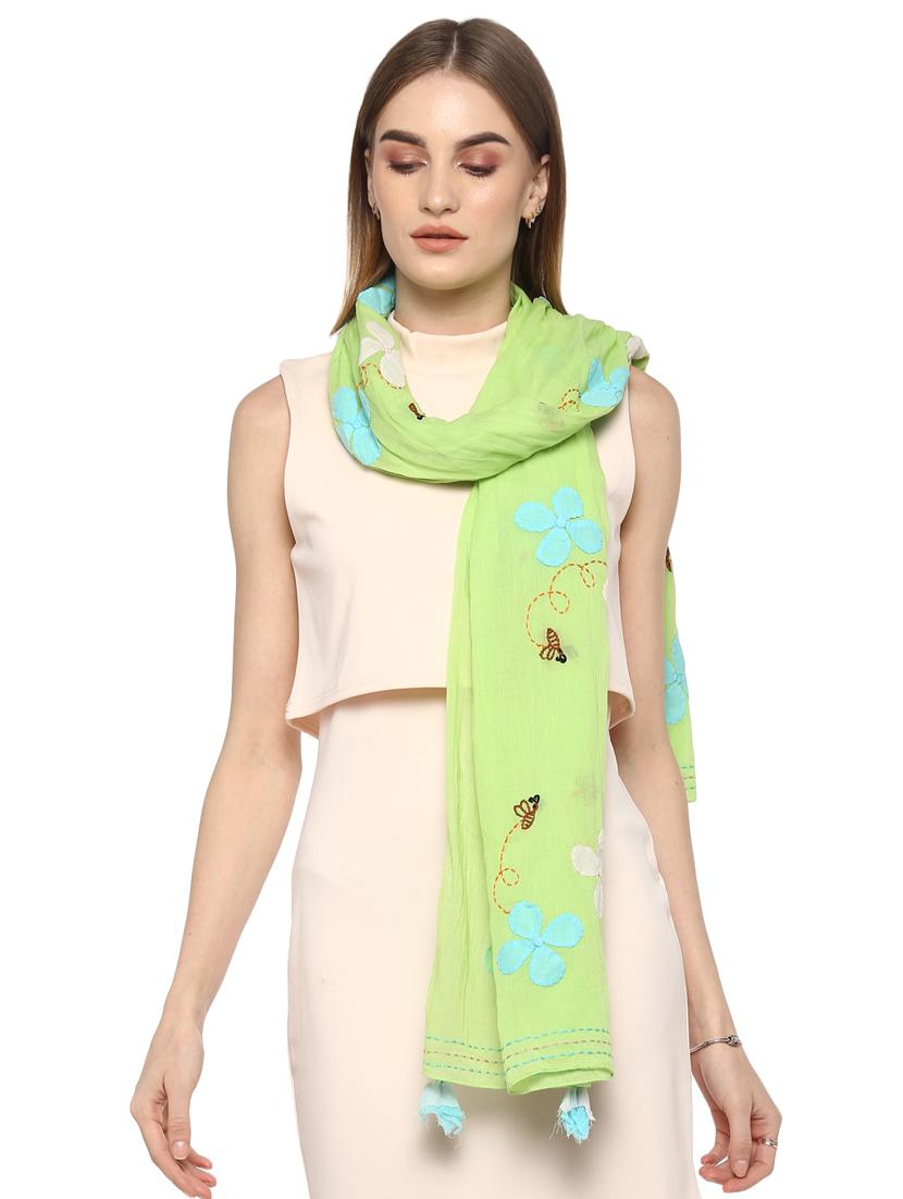 green cotton stole - 16530165 -  Zoom Image - 0