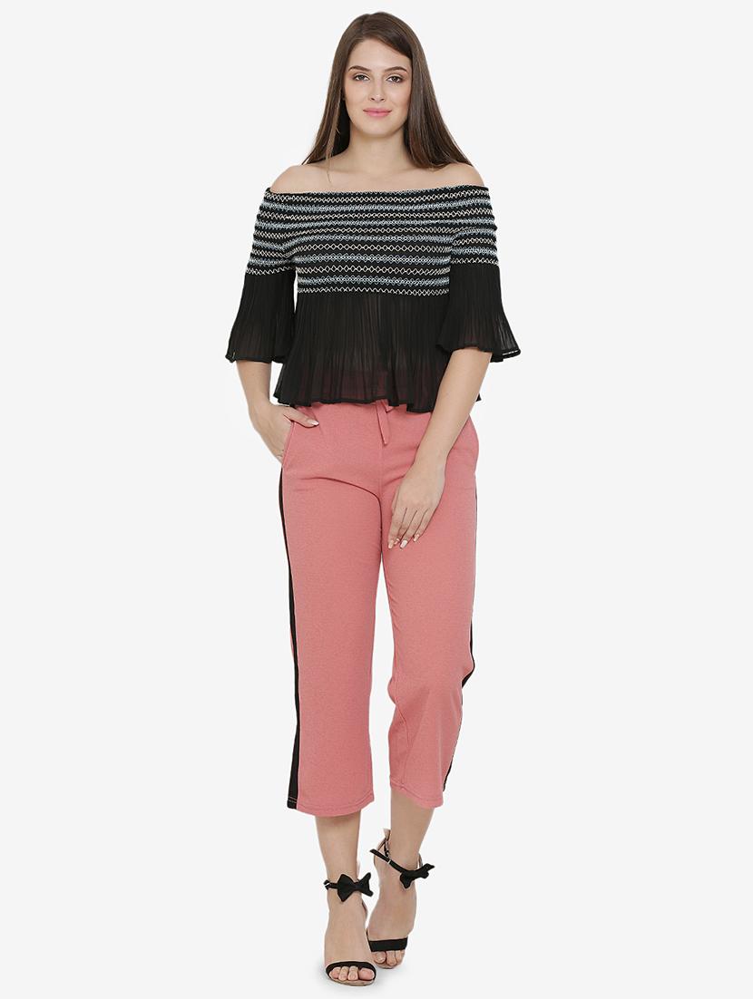 contrast taped tie up waist trouser - 16536402 - Standard Image - 3