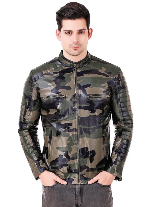 green camouflage printed biker jacket - 16547750 - Standard Image - 0