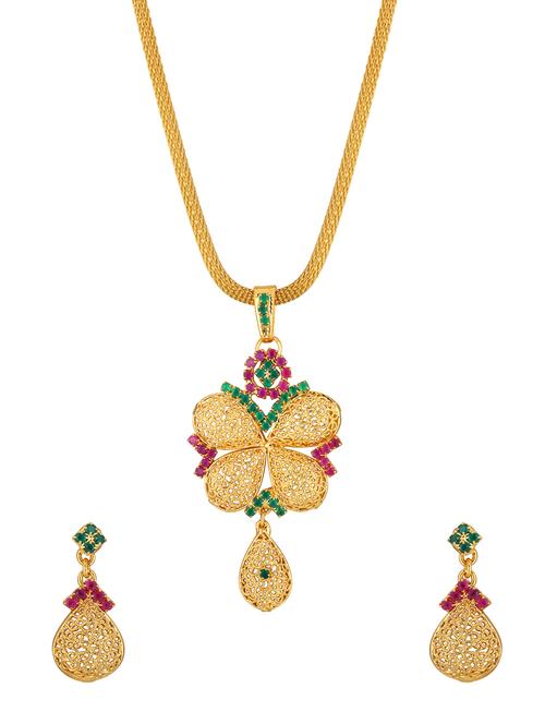 gold metal pendants and earring - 16552517 - Standard Image - 0