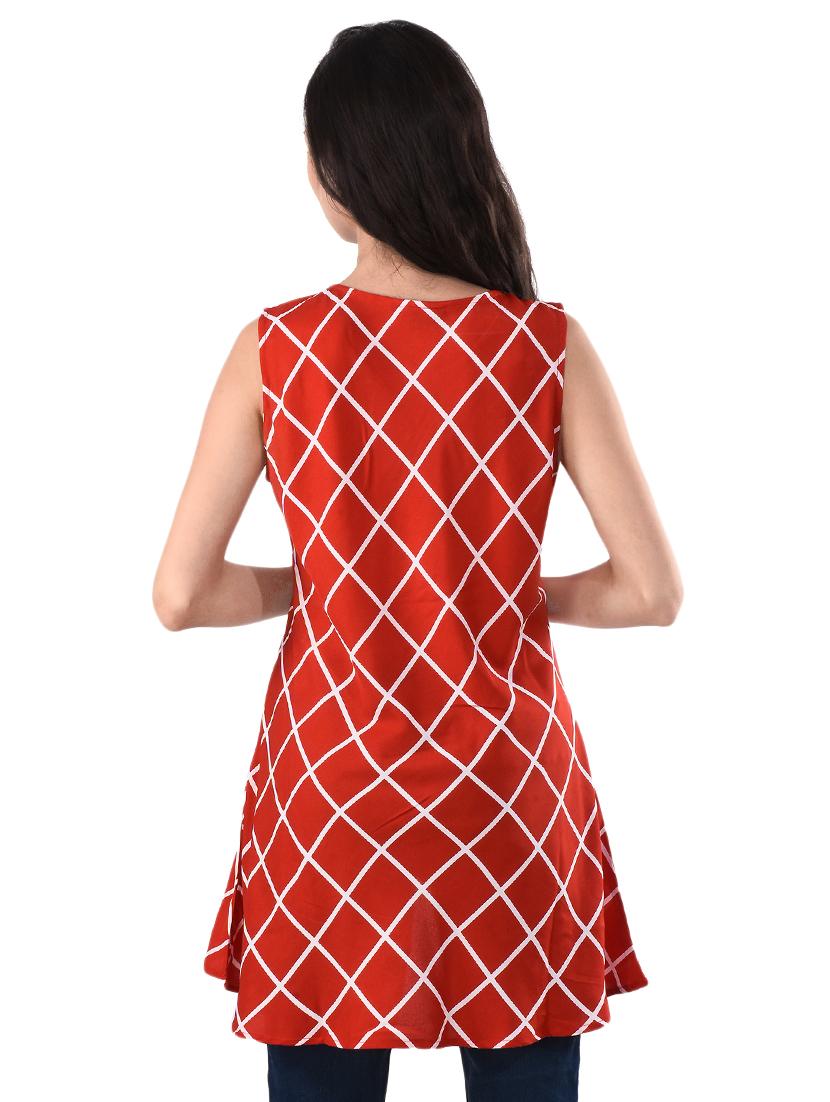 round neck checkered high-low tunic - 16555505 - Standard Image - 2