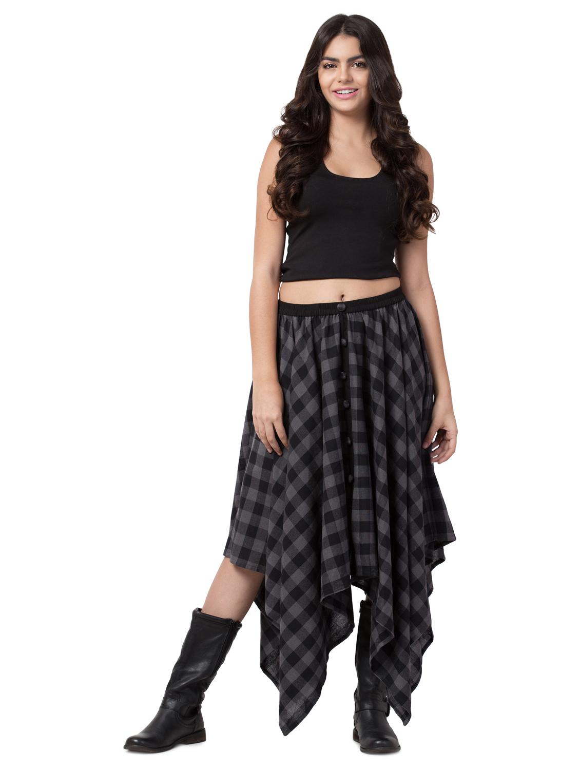 high rise checkered asymmetric skirt - 16560994 - Standard Image - 3