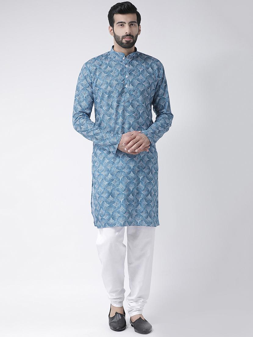 men printed kurta churidar ethnic wear set