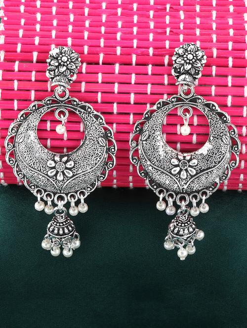 graceful silver round dangle jhumki earrings - 16596813 - Very Small Image - 1