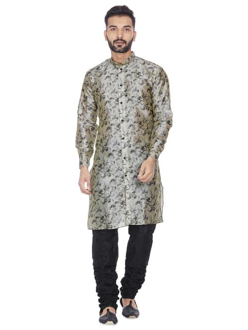 grey silk blend printed long kurta - 16599836 - Standard Image - 0