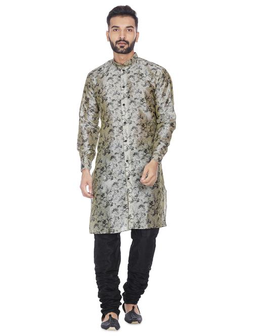 grey silk blend printed long kurta - 16599836 -  Standard Image - 0