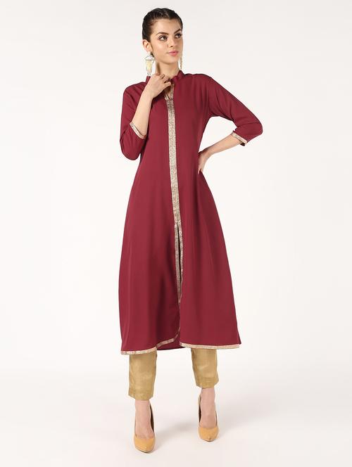 solid gota work flared kurta  - 16632744 - Very Small Image - 1