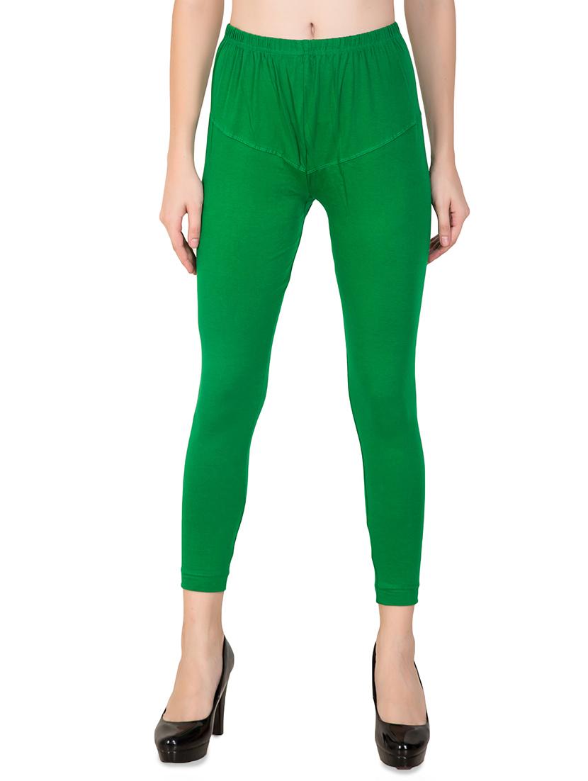 green solid ankle length leggings