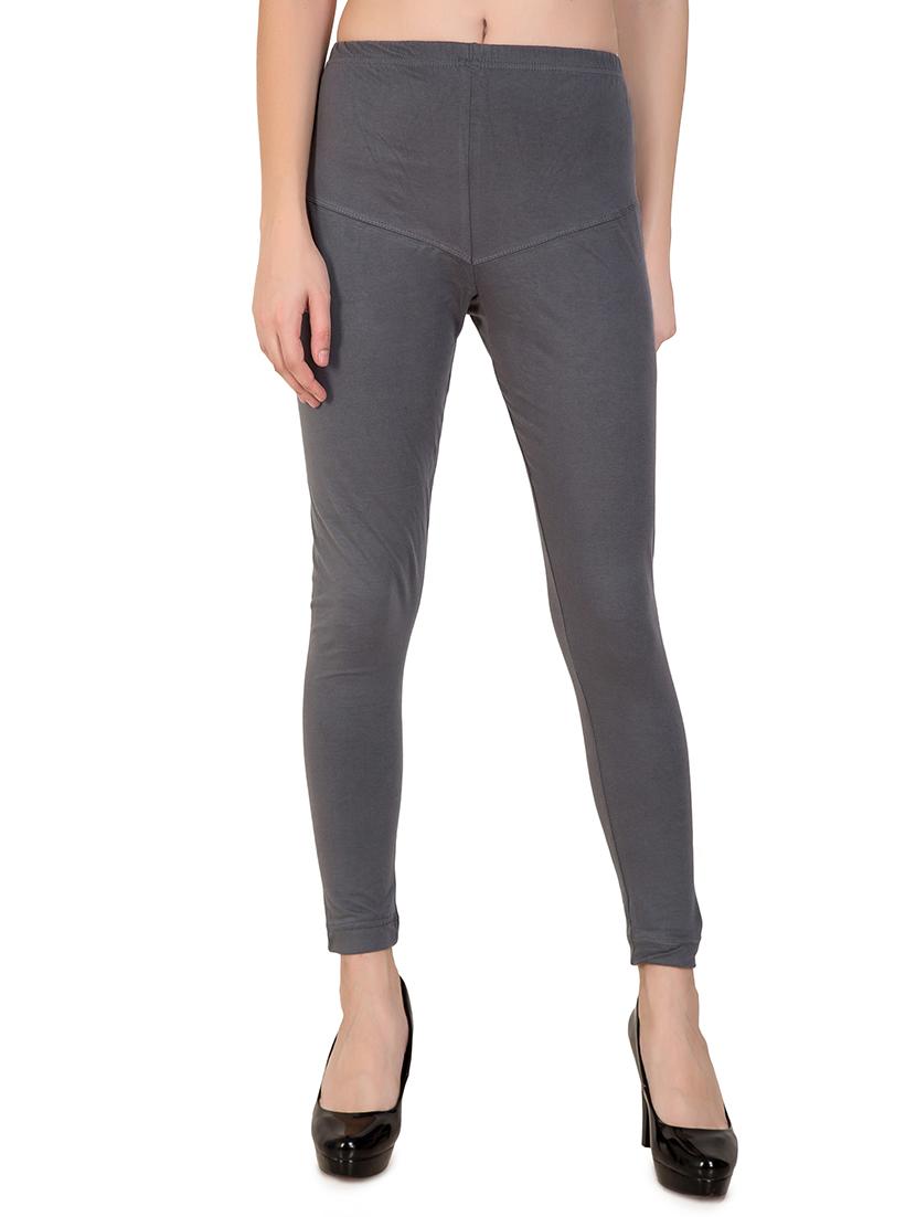 grey solid ankle length leggings