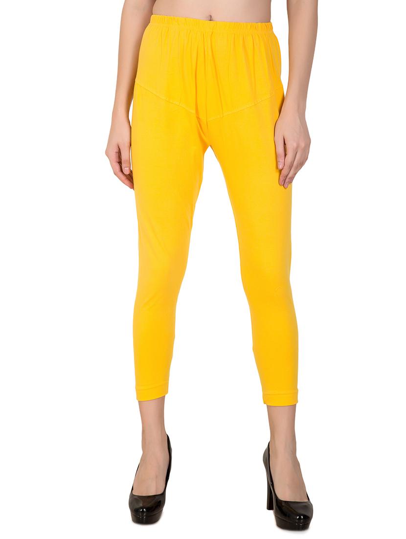 yellow solid solid ankle length leggings