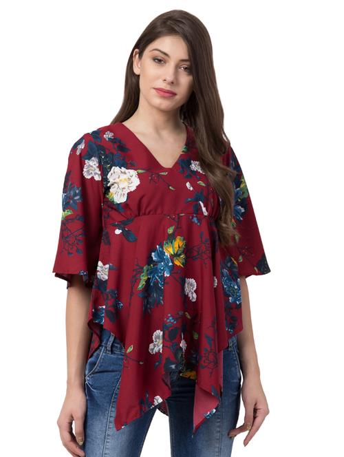 v neck floral asymmetric top - 16658239 - Very Small Image - 1