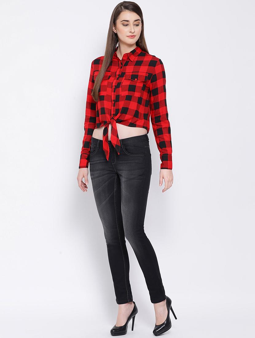 knotted hem checekered shirt - 16673837 - Standard Image - 3