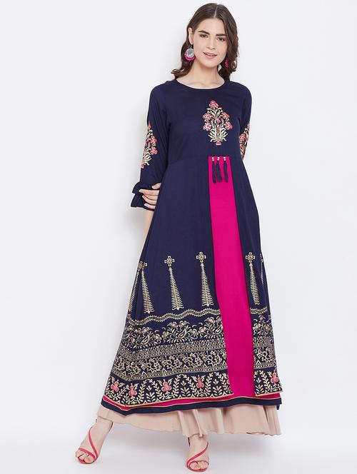 block print layered kurta - 16674653 - Very Small Image - 1