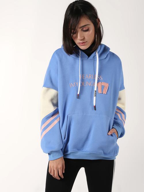 drop shoulder color block hooded fleece pullover - 16675725 - Very Small Image - 1