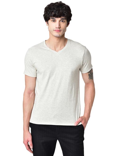 white melange organic cotton solid t-shirt - 16699255 -  Standard Image - 0