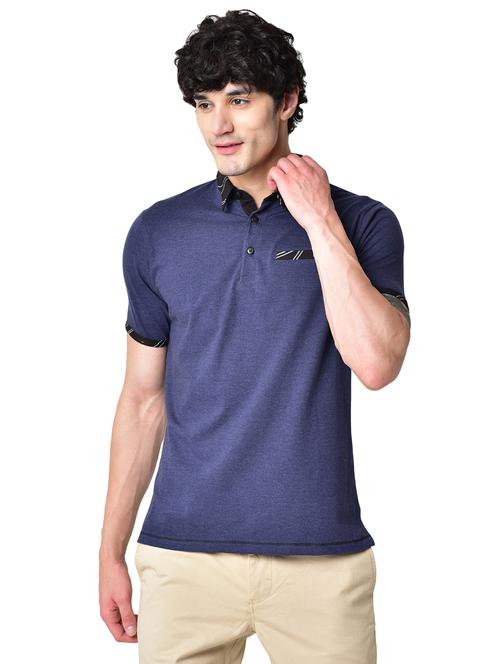 blue solid collared t-shirt - 16699267 - Standard Image - 0