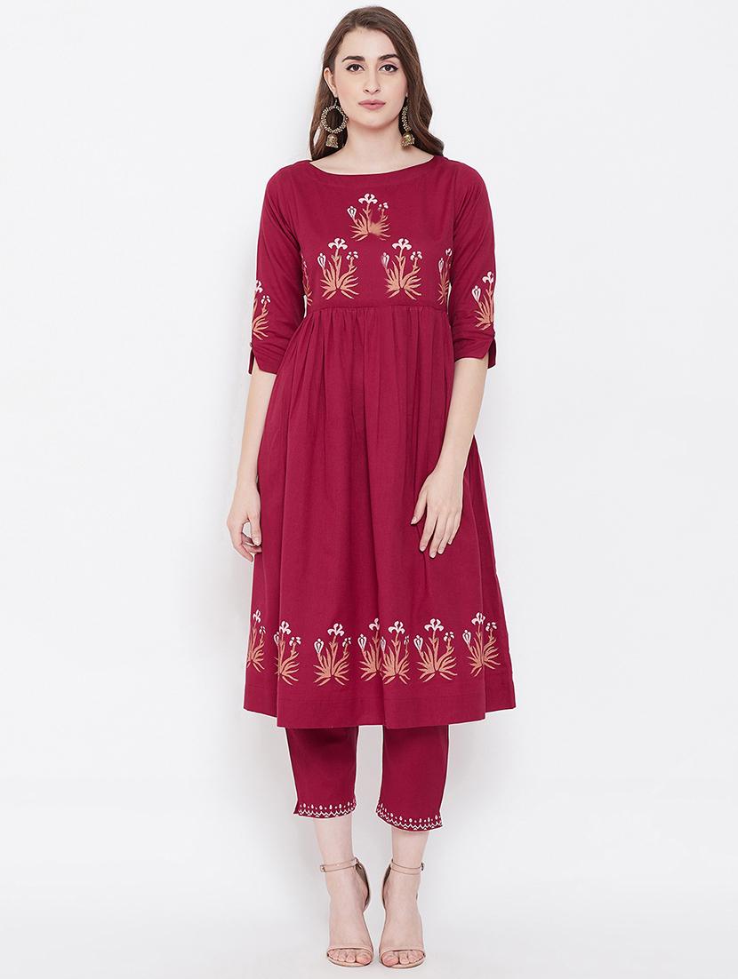 block print kurta pant set - 16699995 - Zoom Image - 0