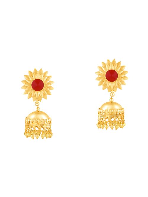 red metal jhumka earring - 16711530 - Very Small Image - 1