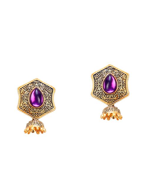 purple metal jhumka earring - 16721635 - Very Small Image - 1
