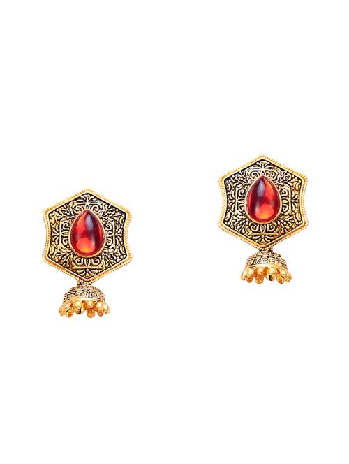 red metal jhumka earring - 16721637 - Very Small Image - 1