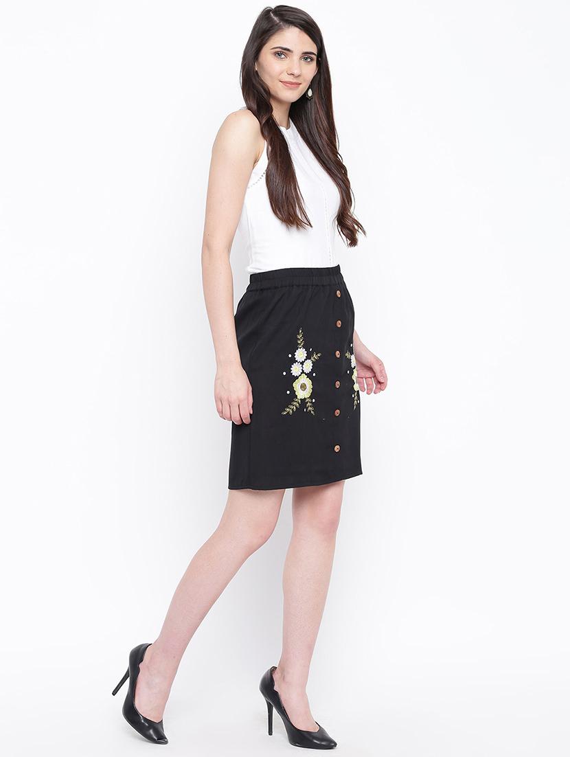 high rise embroidered a-line skirt - 16764114 - Standard Image - 3