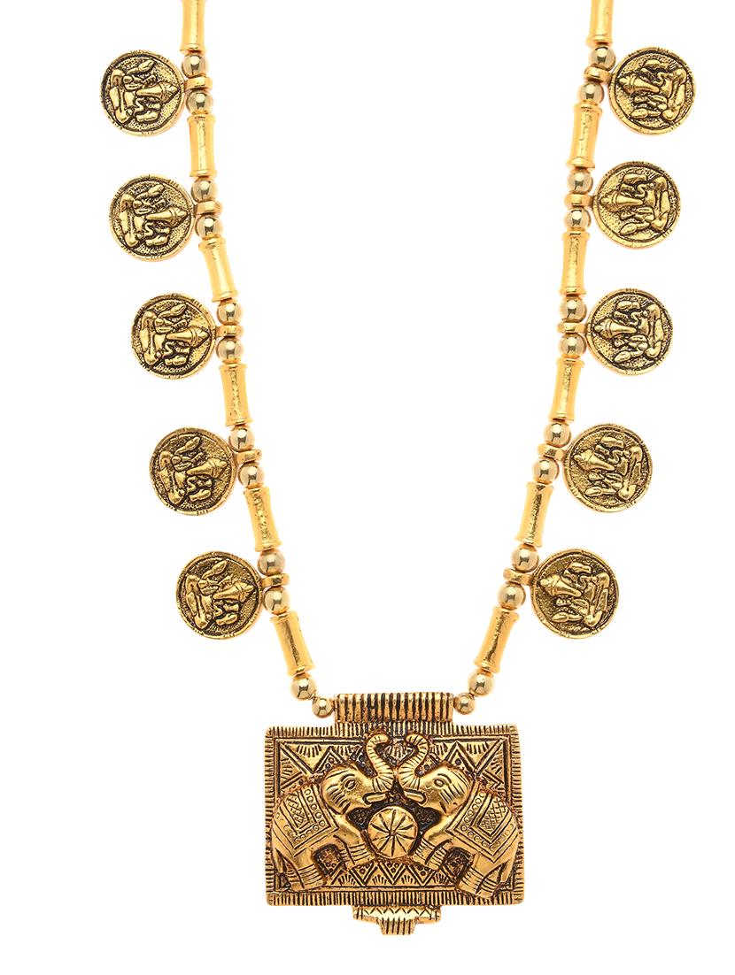 gold metal long necklace - 16829894 -  Zoom Image - 0