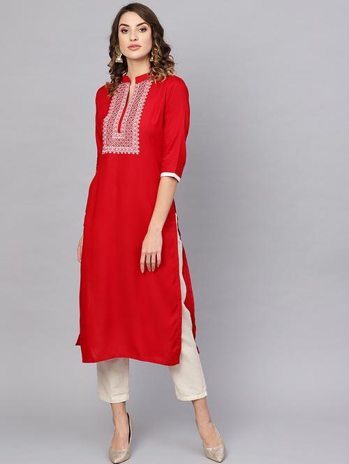 yoke embroidered straight kurta - 16906402 - Very Small Image - 1