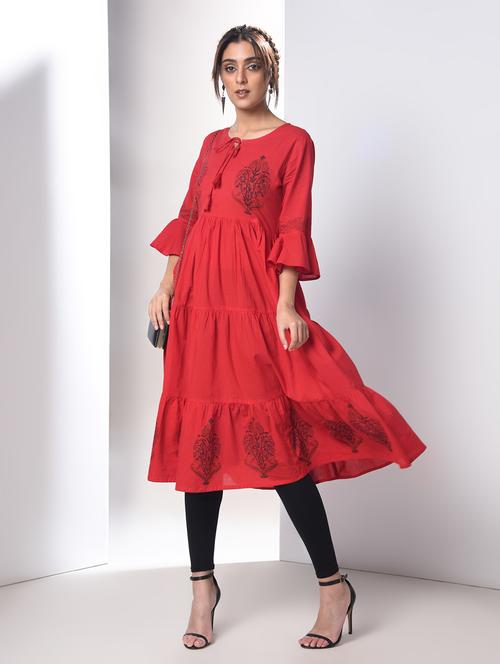 block printed tiered kurta - 16914097 - Very Small Image - 1