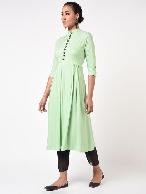solid mint green a-line kurta  - 16928992 - Very Small Image - 1