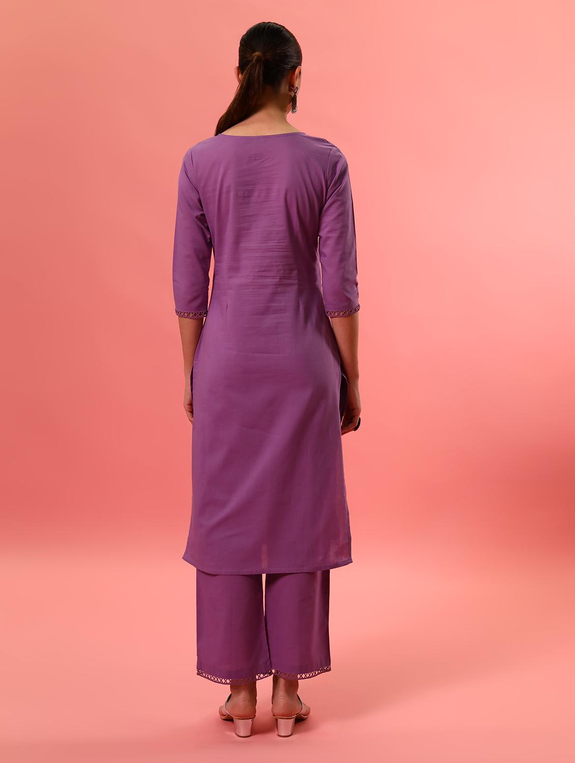 women lavender kurta palazzo set - 16949406 - Standard Image - 3