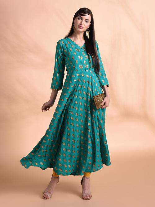 foil print flared kurta  - 16963965 - Very Small Image - 1