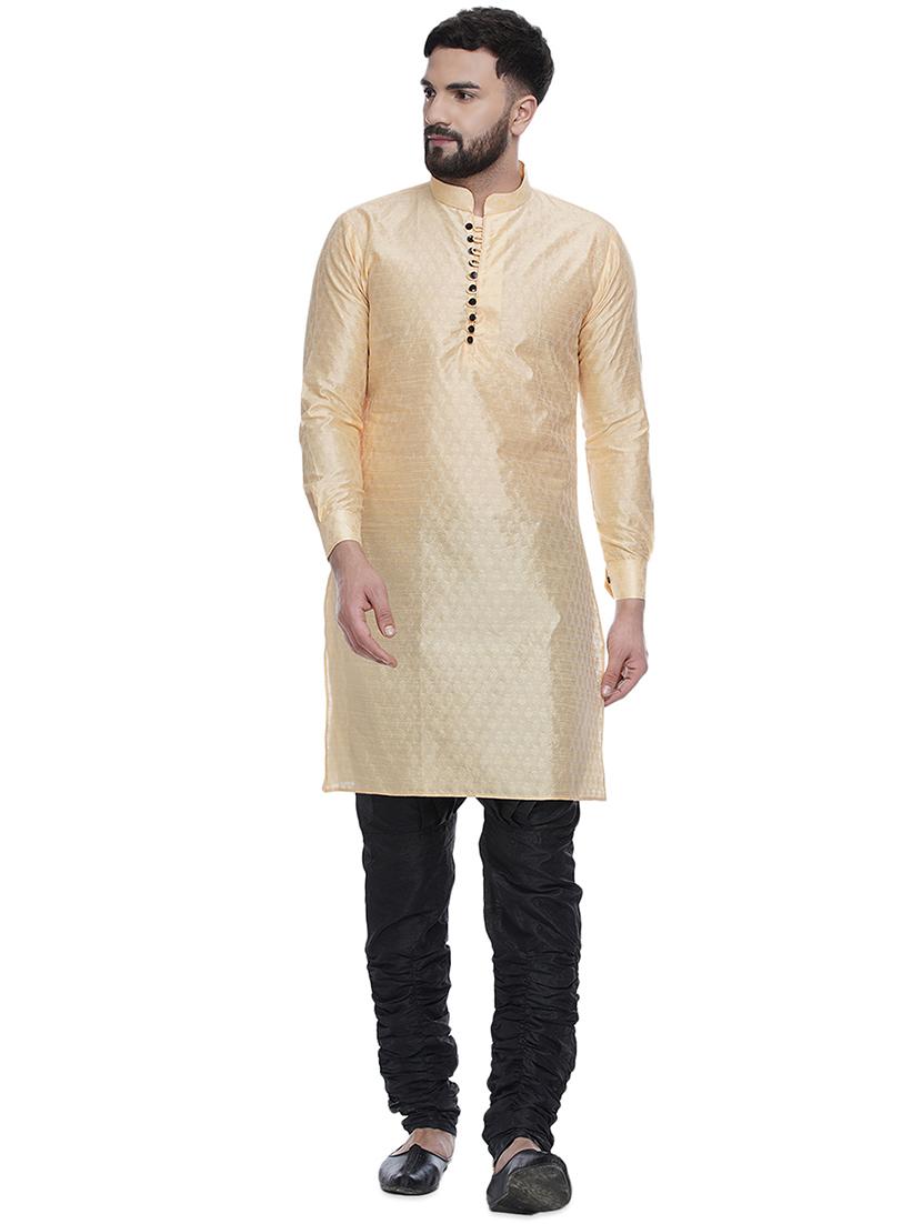 cream jacquard silk blend kurta - 16979469 - Standard Image - 3