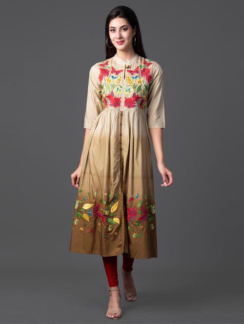 floral embroidered a-line kurta  - 16981629 - Very Small Image - 1