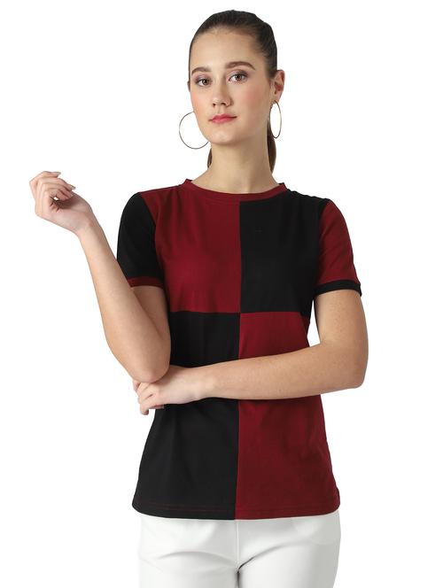 women's color block round neck t-shirt - 17022304 - Very Small Image - 1