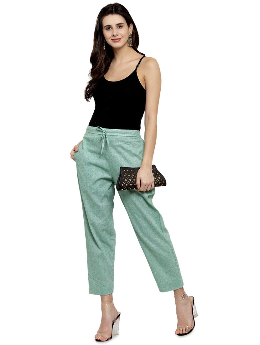 women solids calf length tailored pants - 17060979 - Standard Image - 3