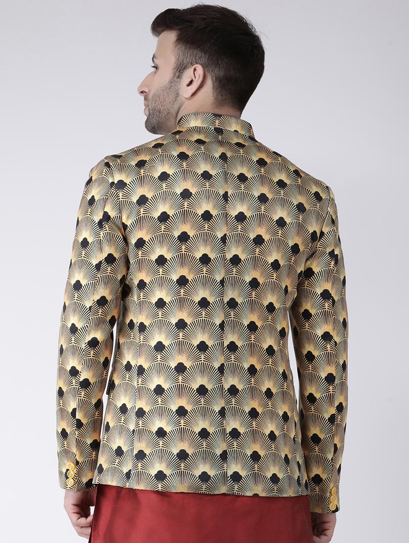 yellow printed bandhgala blazer - 17063754 - Standard Image - 2