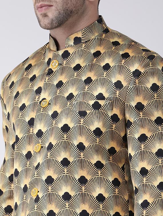 yellow printed bandhgala blazer - 17063754 - Standard Image - 4