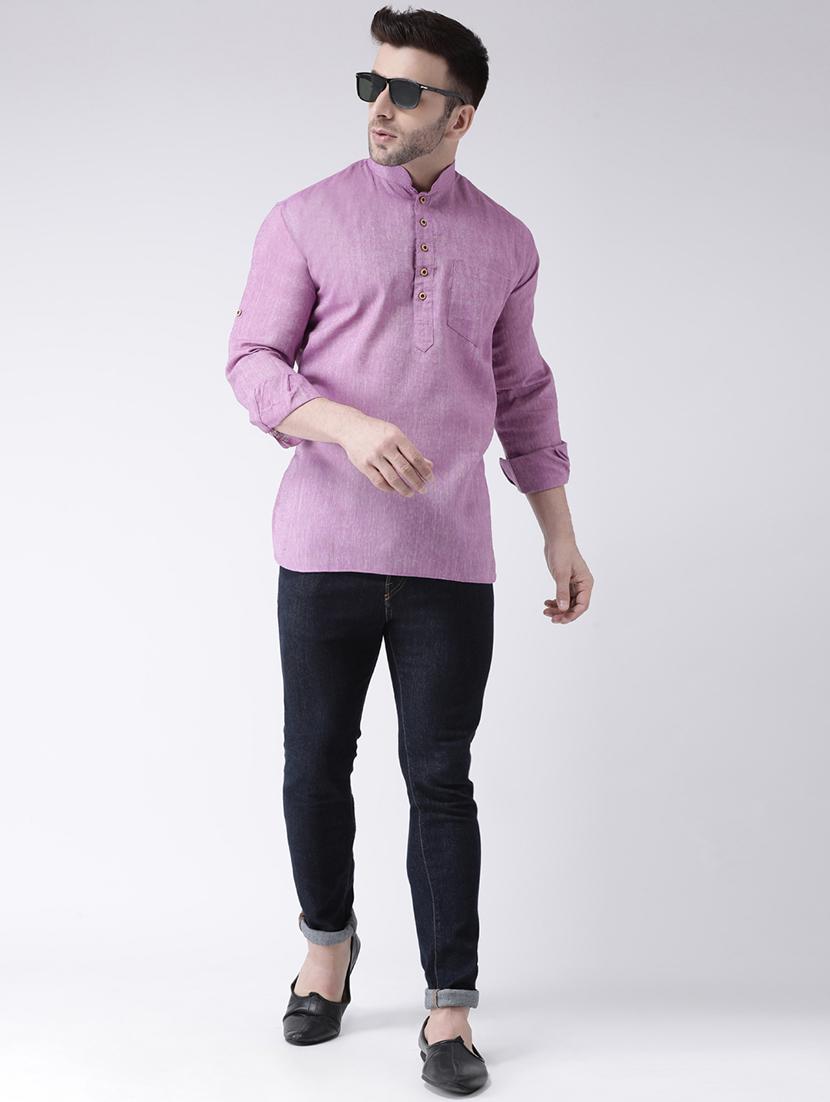 purple solid short kurta - 17063784 - Standard Image - 3