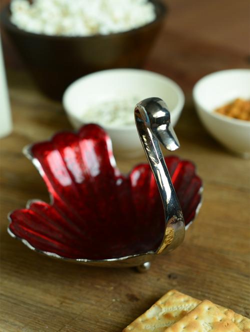 pair of red embossed brass swan bowls - 17084 - Very Small Image - 1
